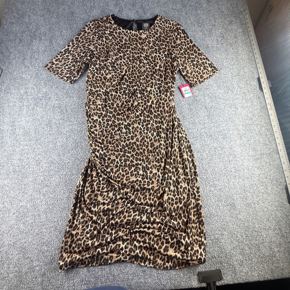 Vince Camuto Womens Leopard Print Ruched Sheath Dress Brown Size 16 VC9M9820